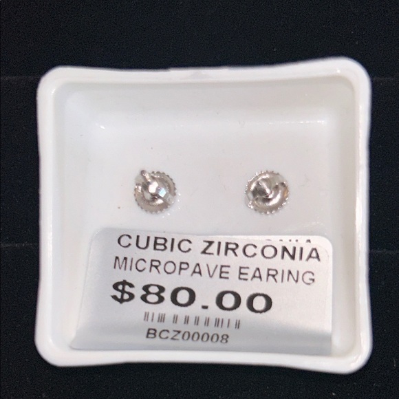 Silver Square CZ Stud Earrings - Picture 8 of 8